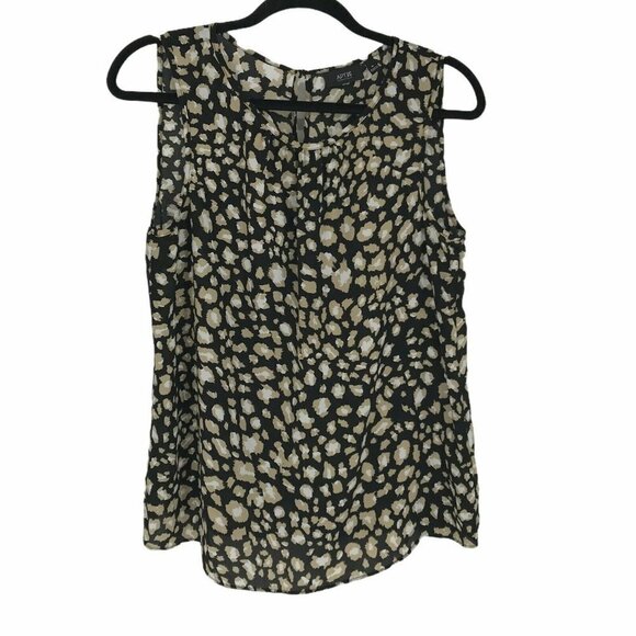 Apt.9 Blouse Women's Sz M Beige Black Shell Sleeveless Round Neck Back Keyhole - Picture 1 of 10